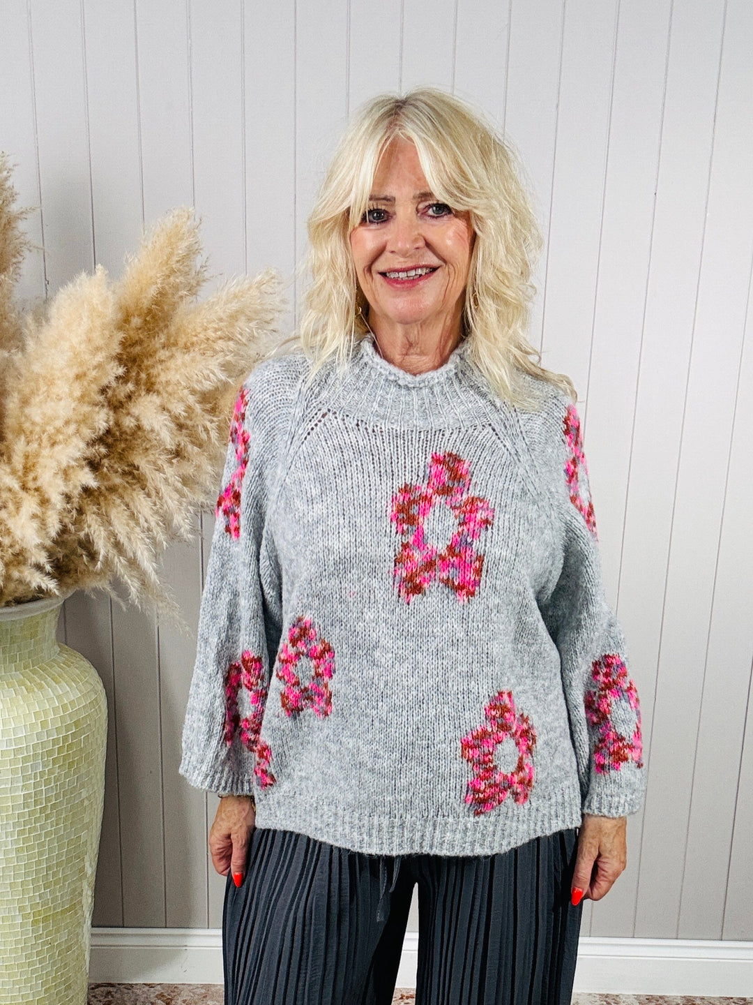 Angie Flower Jumper Grey
