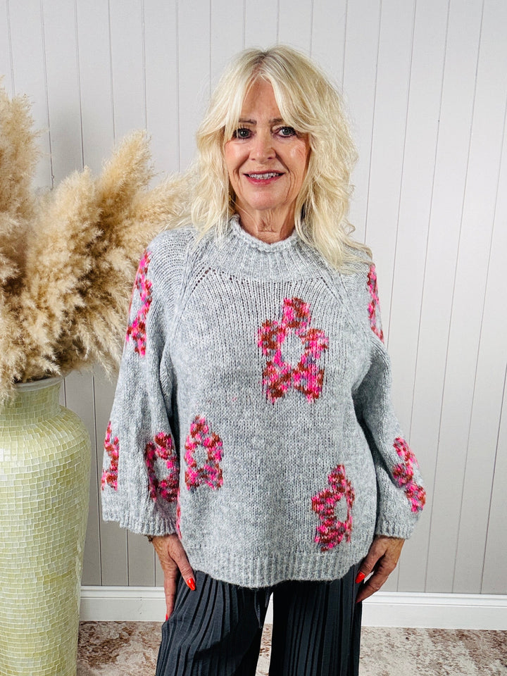 Angie Flower Jumper Grey