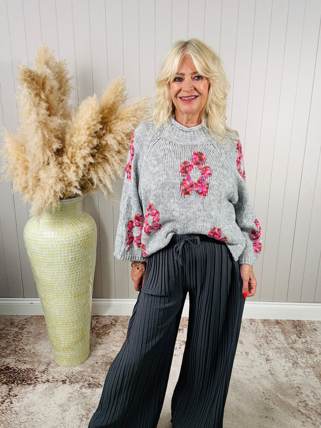Angie Flower Jumper Grey