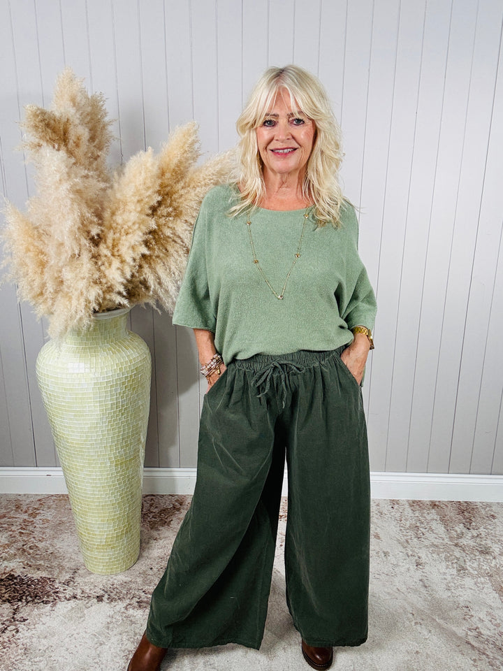 Wide Leg Cord Trousers Khaki