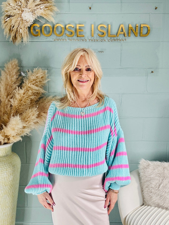Adelaide Stripe Jumper Aqua/Pink