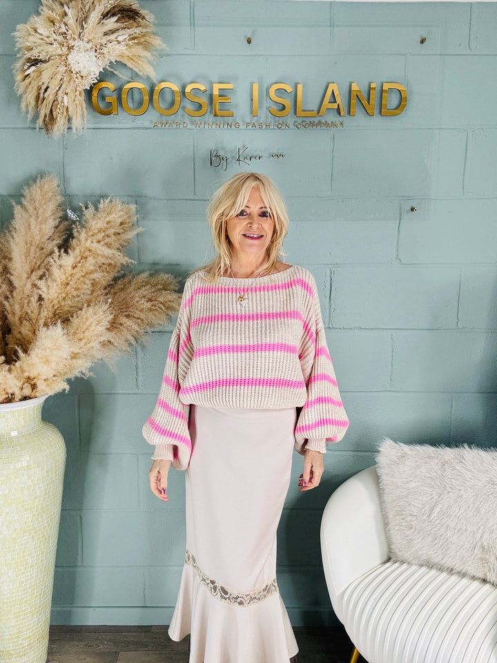 Adelaide Stripe Jumper Beige/Pink