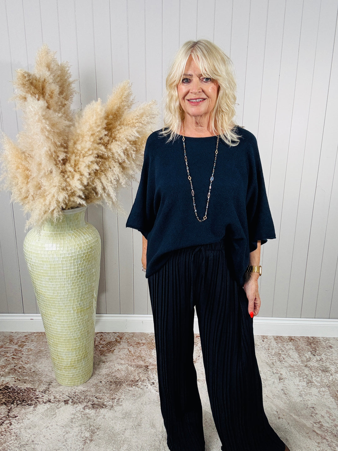 Polly Pleat Trousers Navy