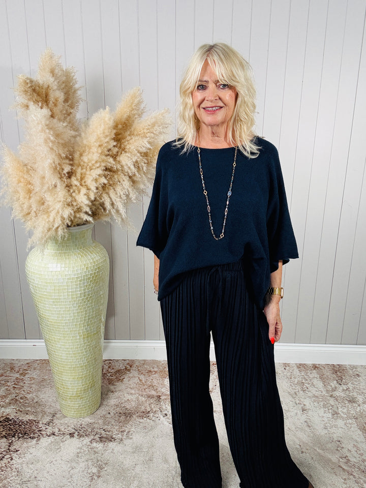 Polly Pleat Trousers Navy