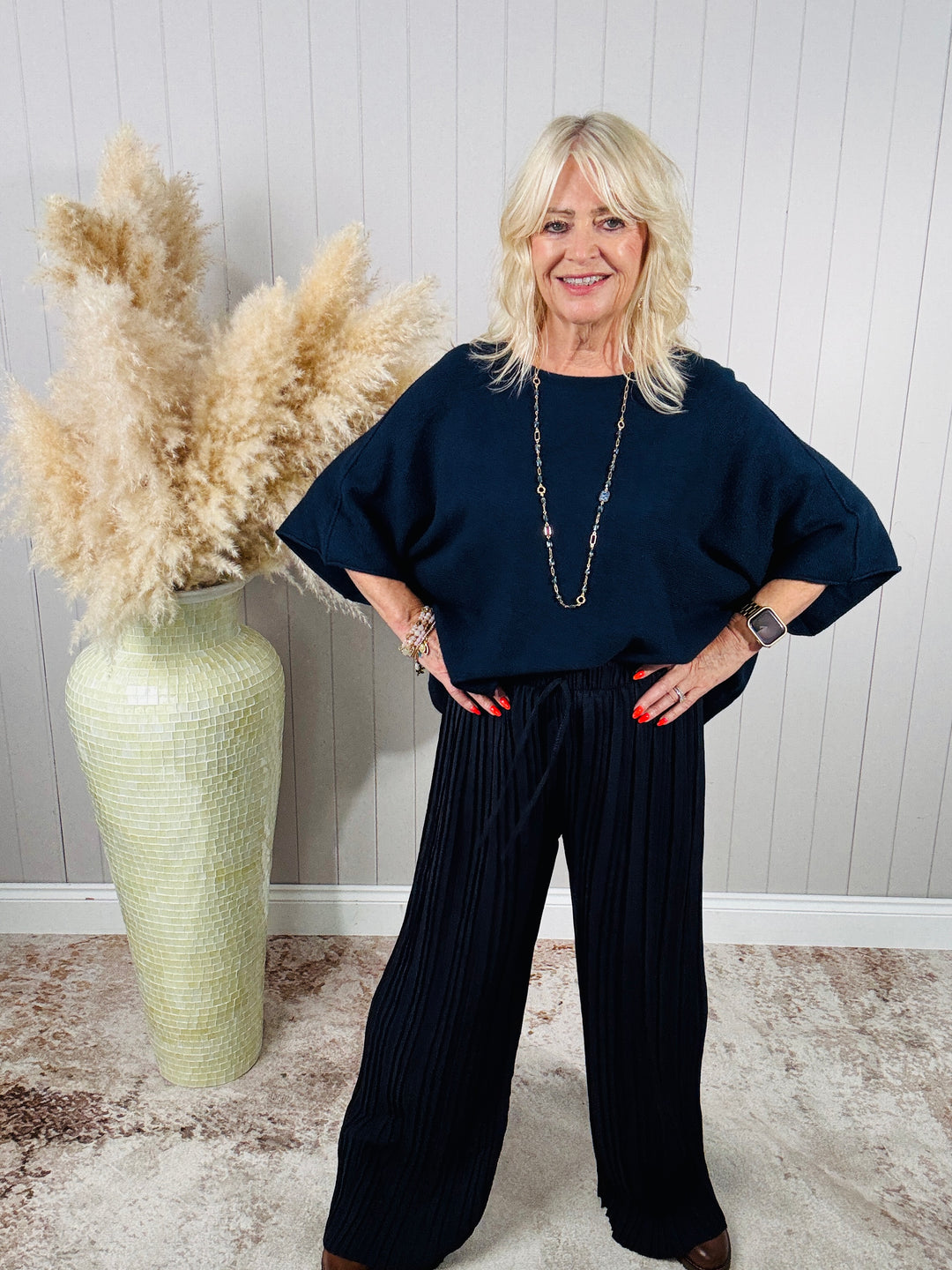 Polly Pleat Trousers Navy