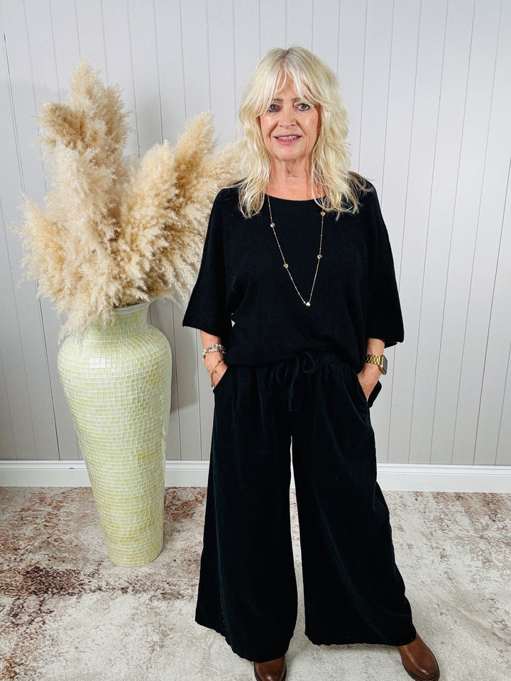 Wide Leg Cord Trousers Black