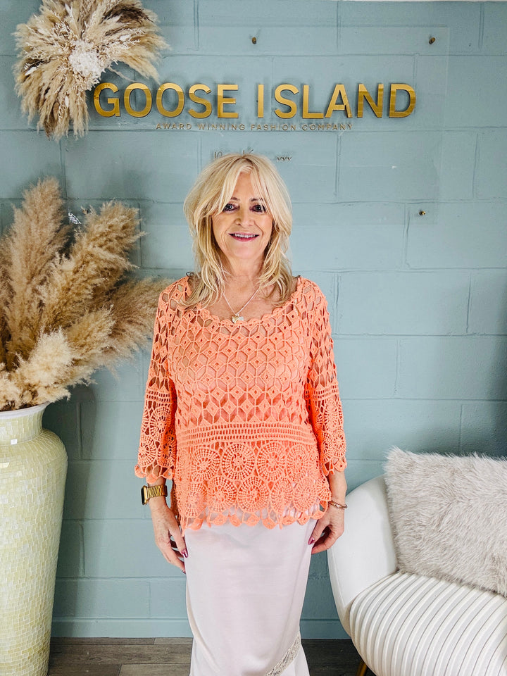 Cressida Crochet Top Peach