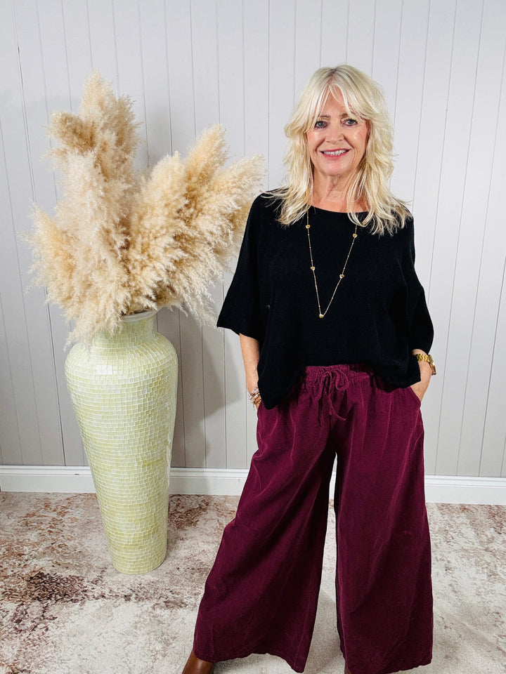 Wide Leg Cord Trousers Wine