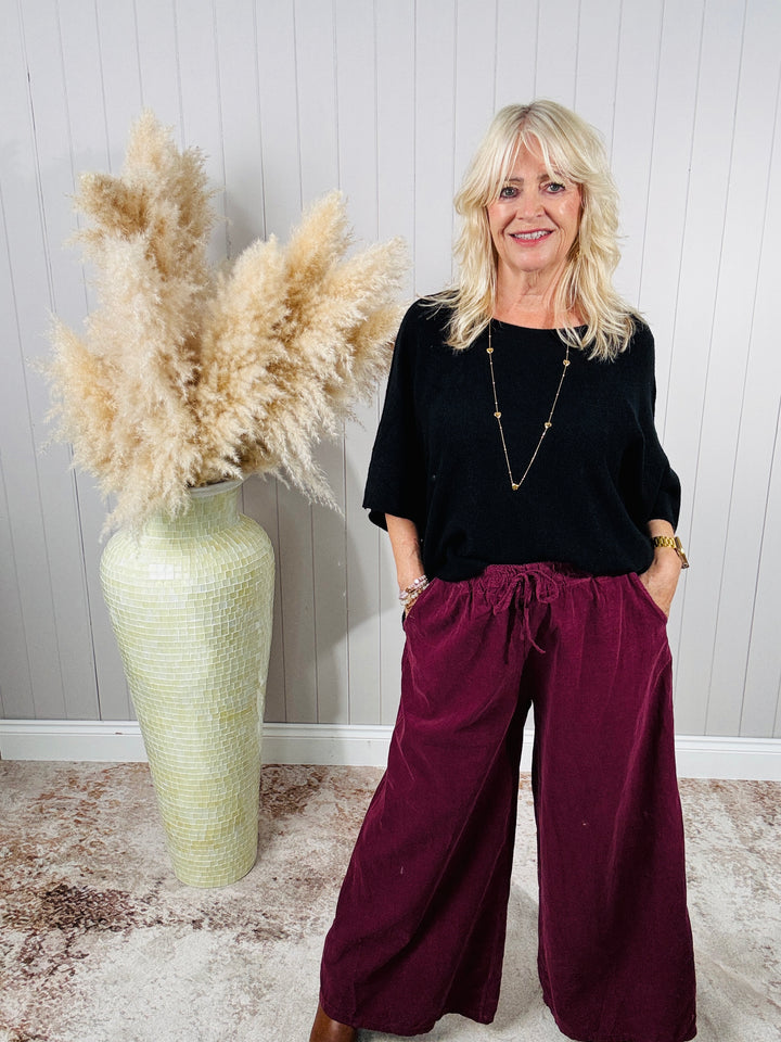 Wide Leg Cord Trousers Wine