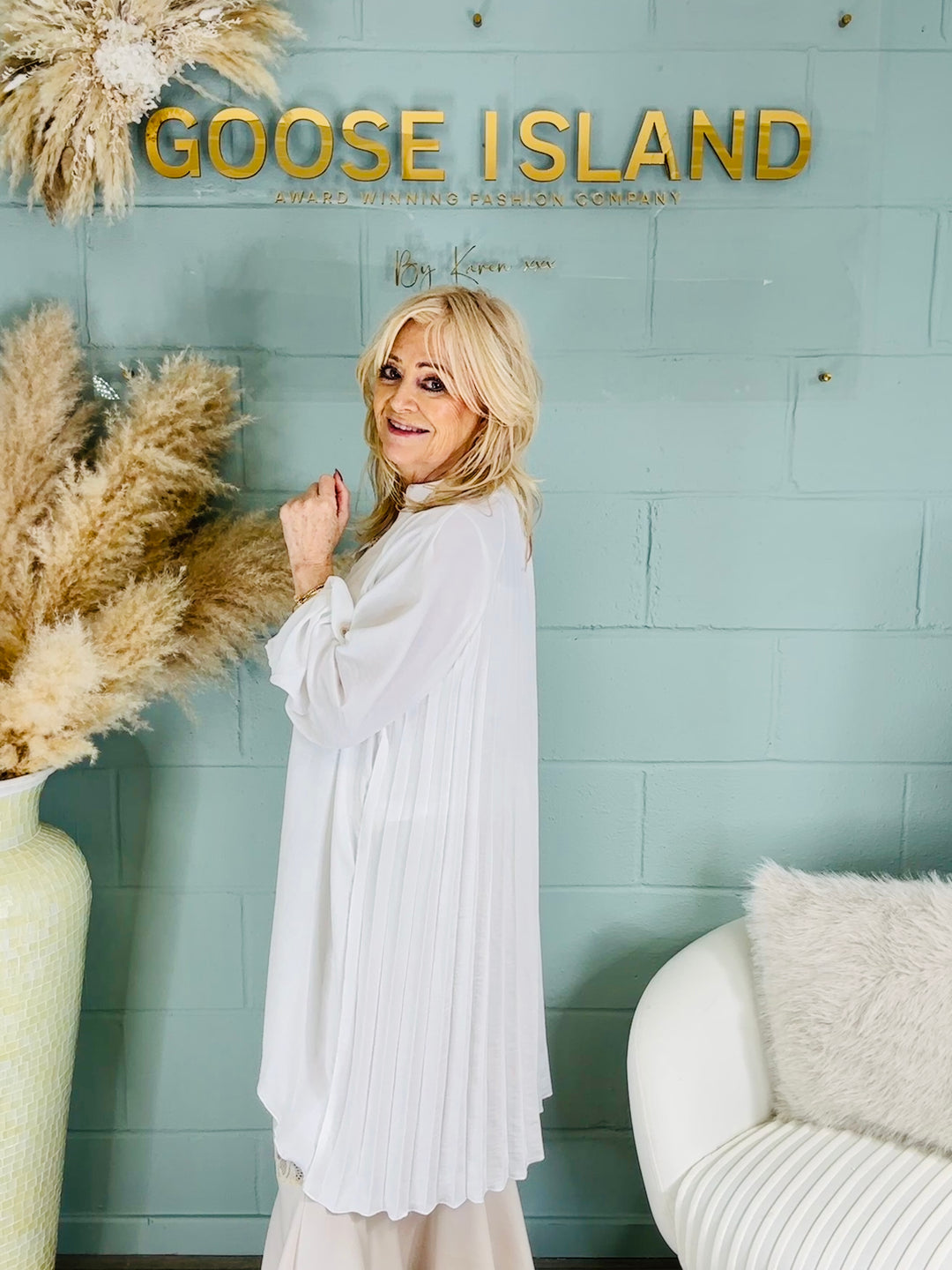 Polly Pleat Tunic White