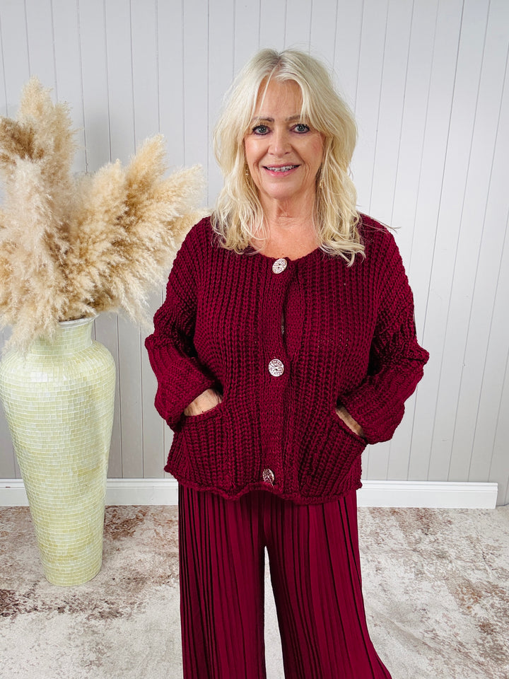 Sara Chunky Knit Cardigan Wine