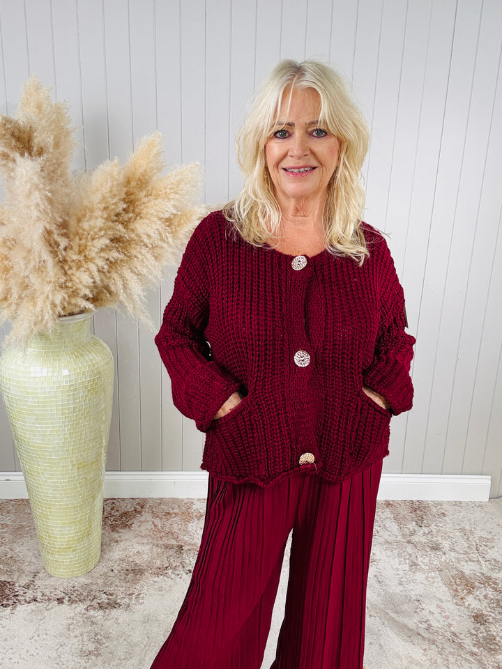 Sara Chunky Knit Cardigan Wine
