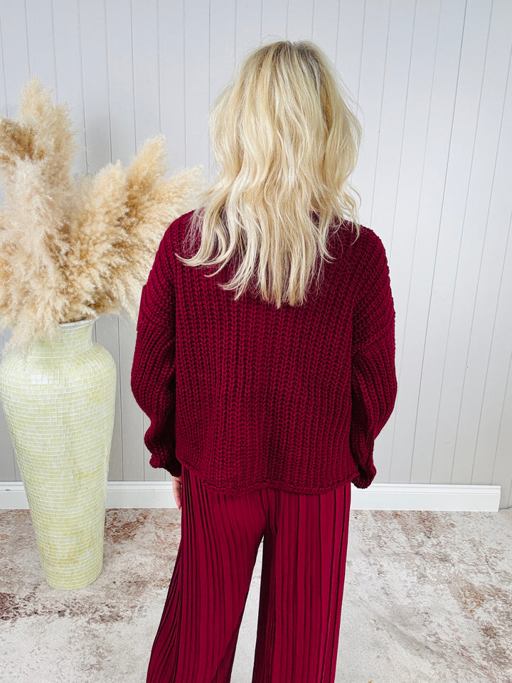 Sara Chunky Knit Cardigan Wine