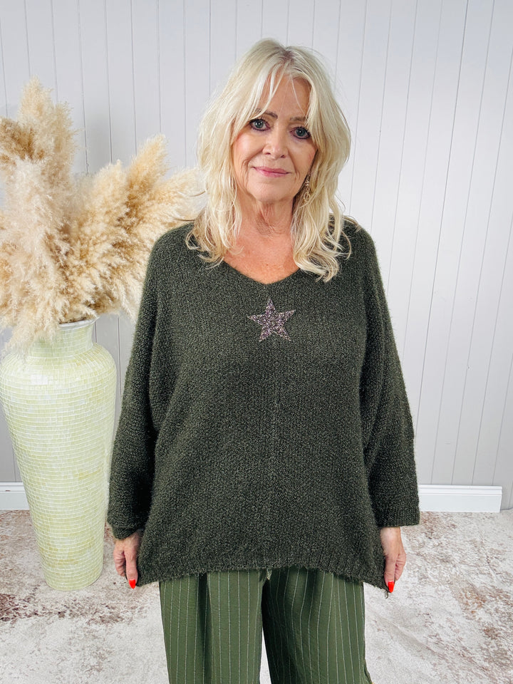 Bryony Brushed Star Jumper Khaki