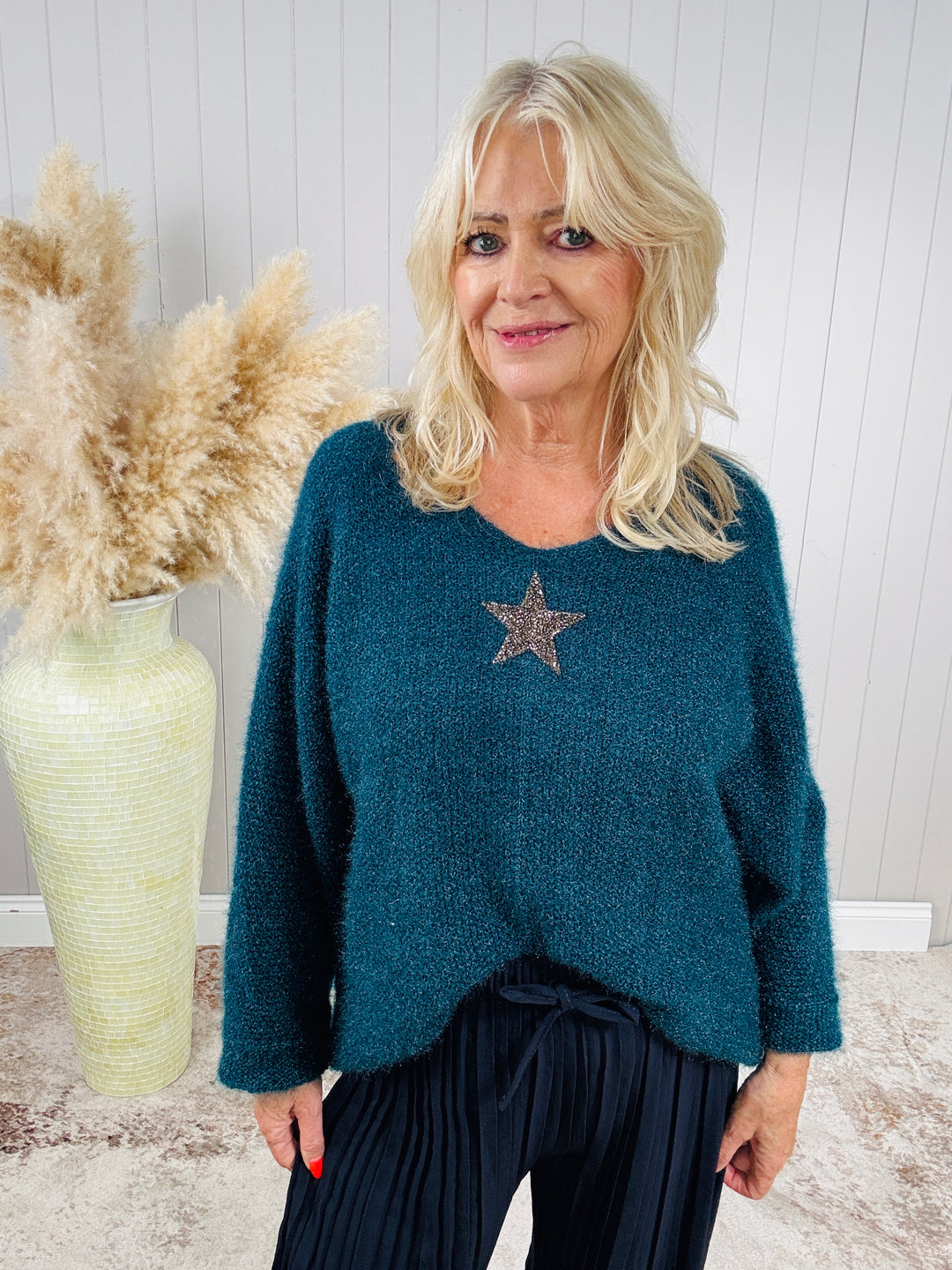 Bryony Brushed Star Jumper Teal