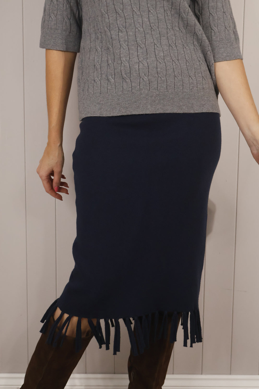 Felicity Fringe Skirt Navy