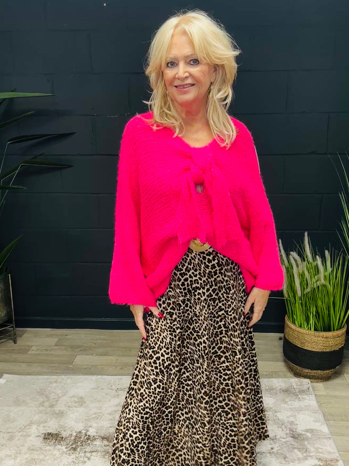Bella Bow Jumper Neon Pink