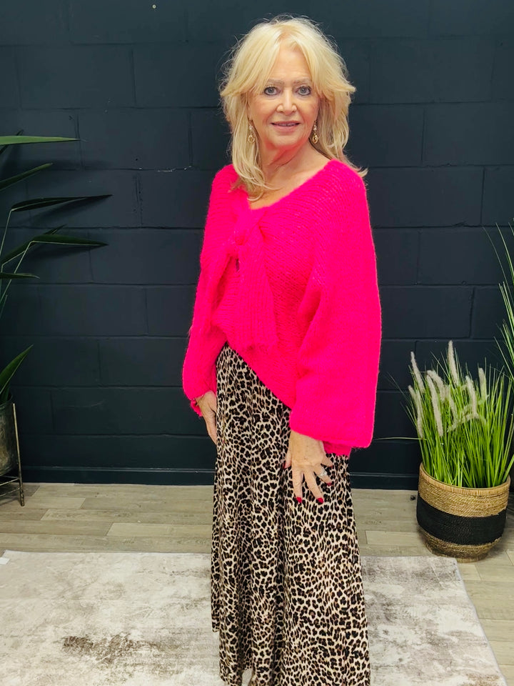 Bella Bow Jumper Neon Pink