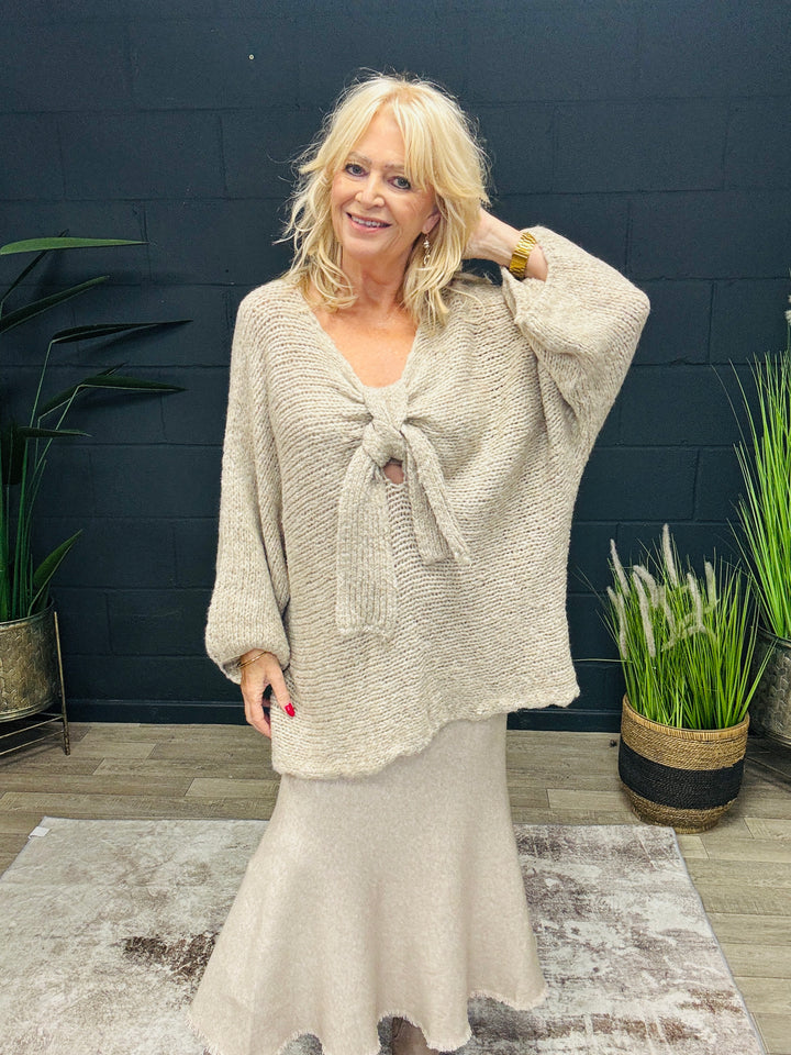 Bella Bow Jumper Beige