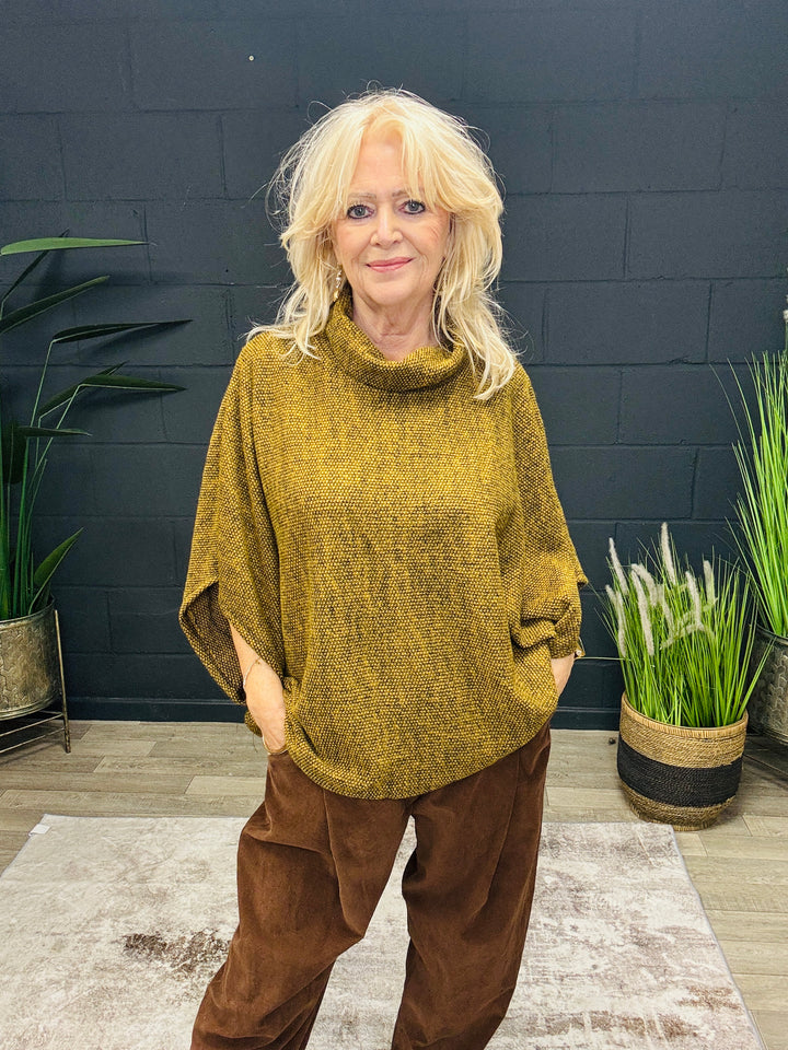 Mustard Cowl Poncho Top