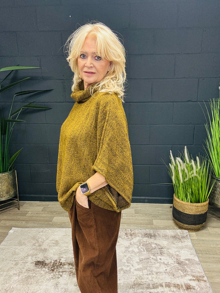 Mustard Cowl Poncho Top