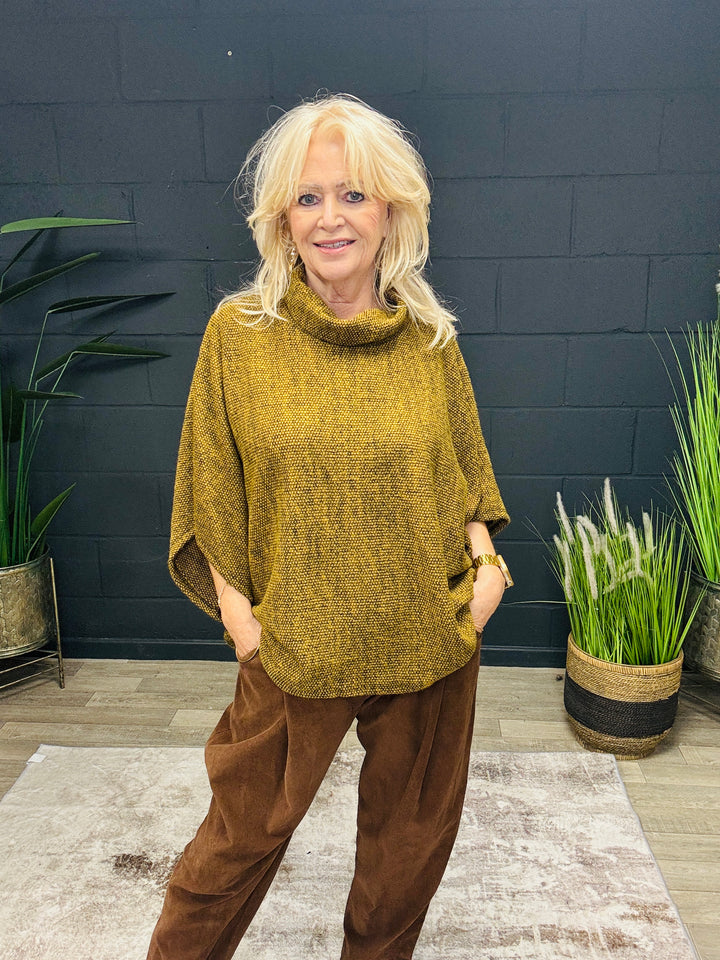 Mustard Cowl Poncho Top