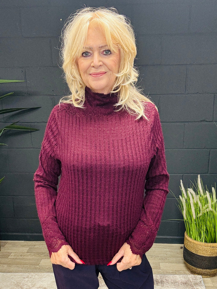 Serena Lace Trim Top Aubergine