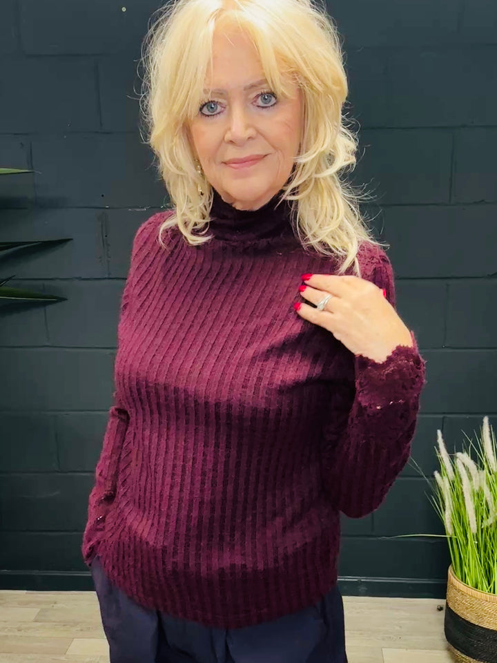 Serena Lace Trim Top Aubergine