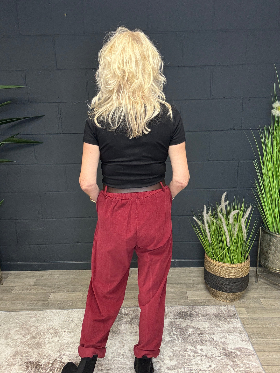 Belted Cord Trousers Wine