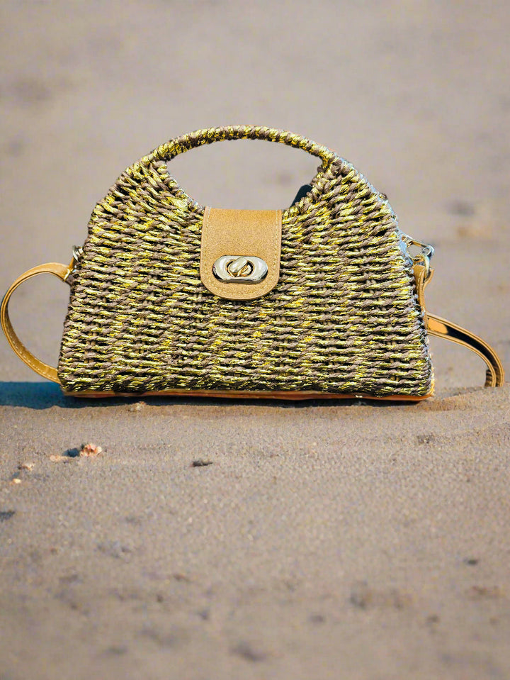 Small Raffia Handbag Gold/Choc