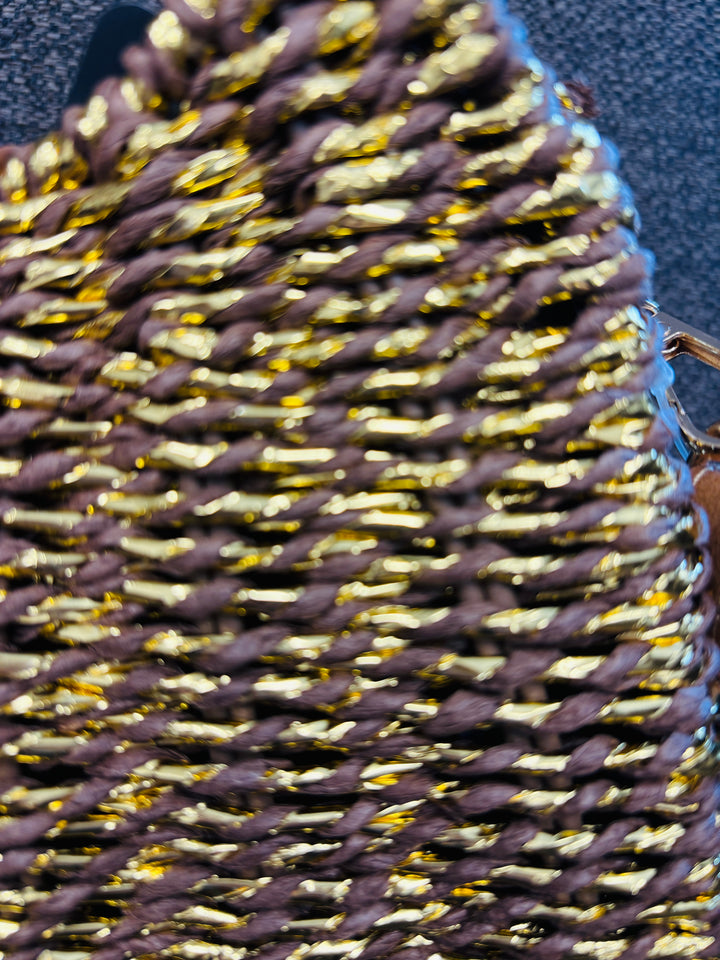Small Raffia Handbag Gold/Choc
