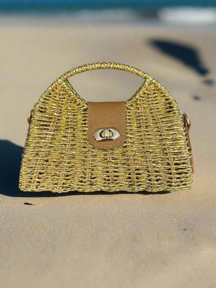 Small Raffia Handbag Gold/Taupe