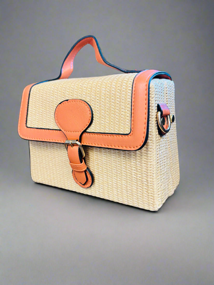 Box Handbag Raffia Tan