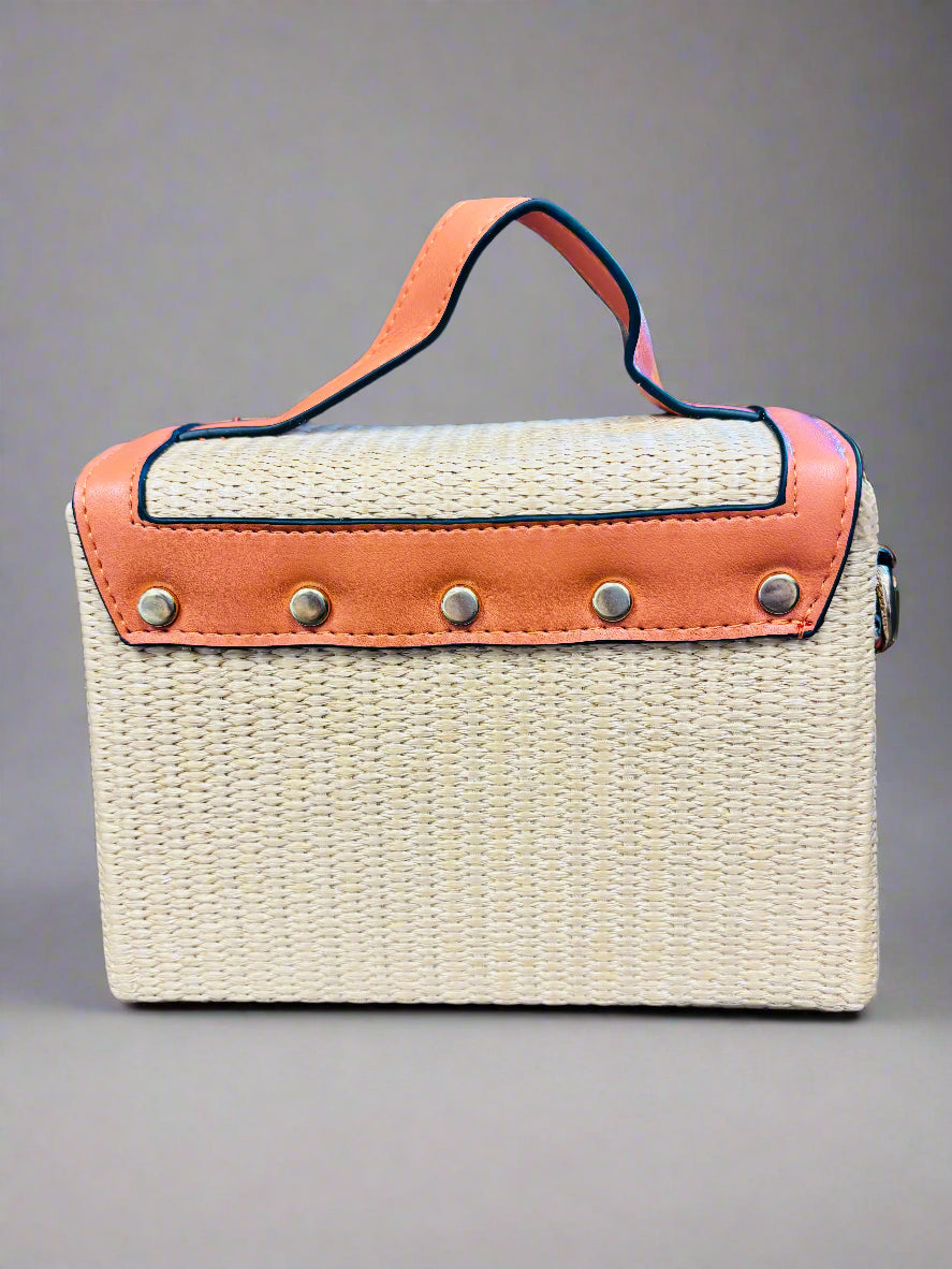Box Handbag Raffia Tan