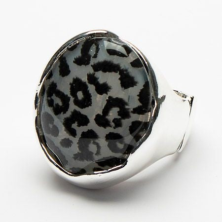 Lila Leopard Resin Stone Ring Silver