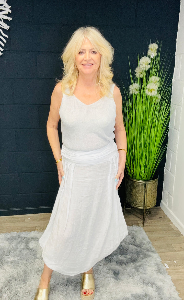 Lina Linen Tie Skirt White