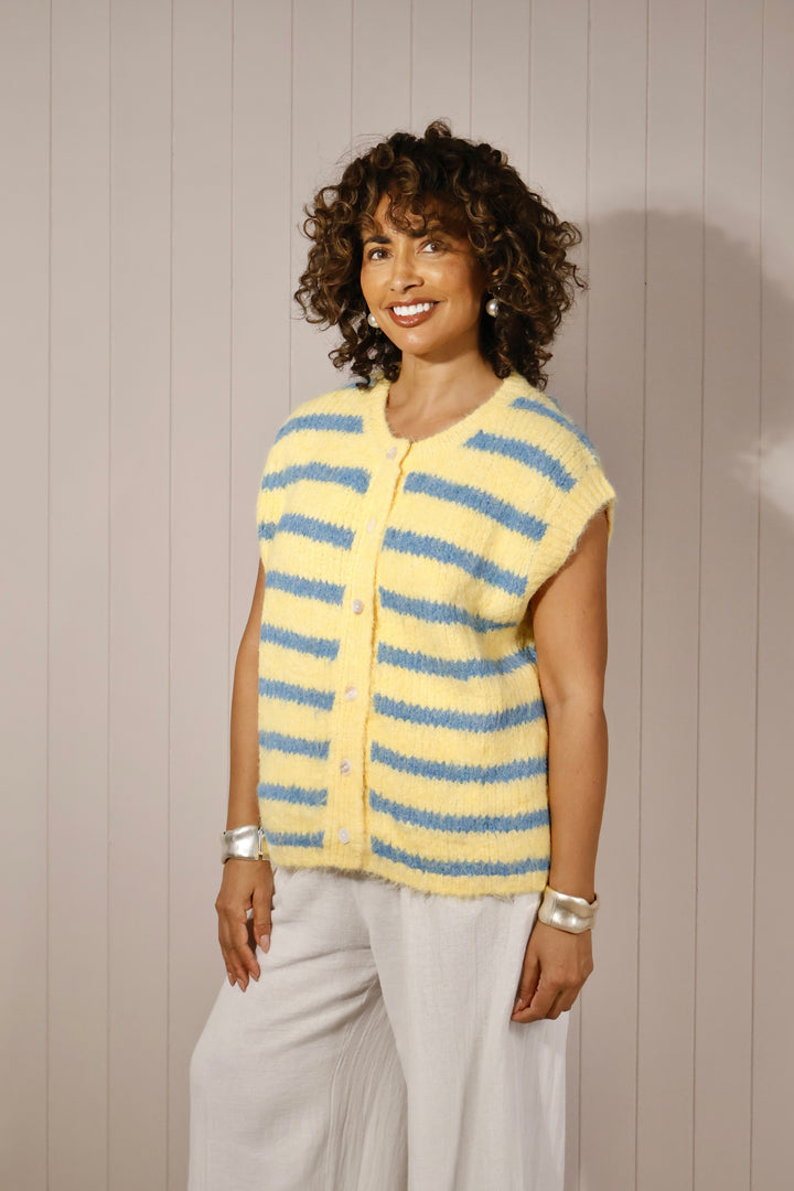 Sana Stripe Sleeveless Cardigan Lemon