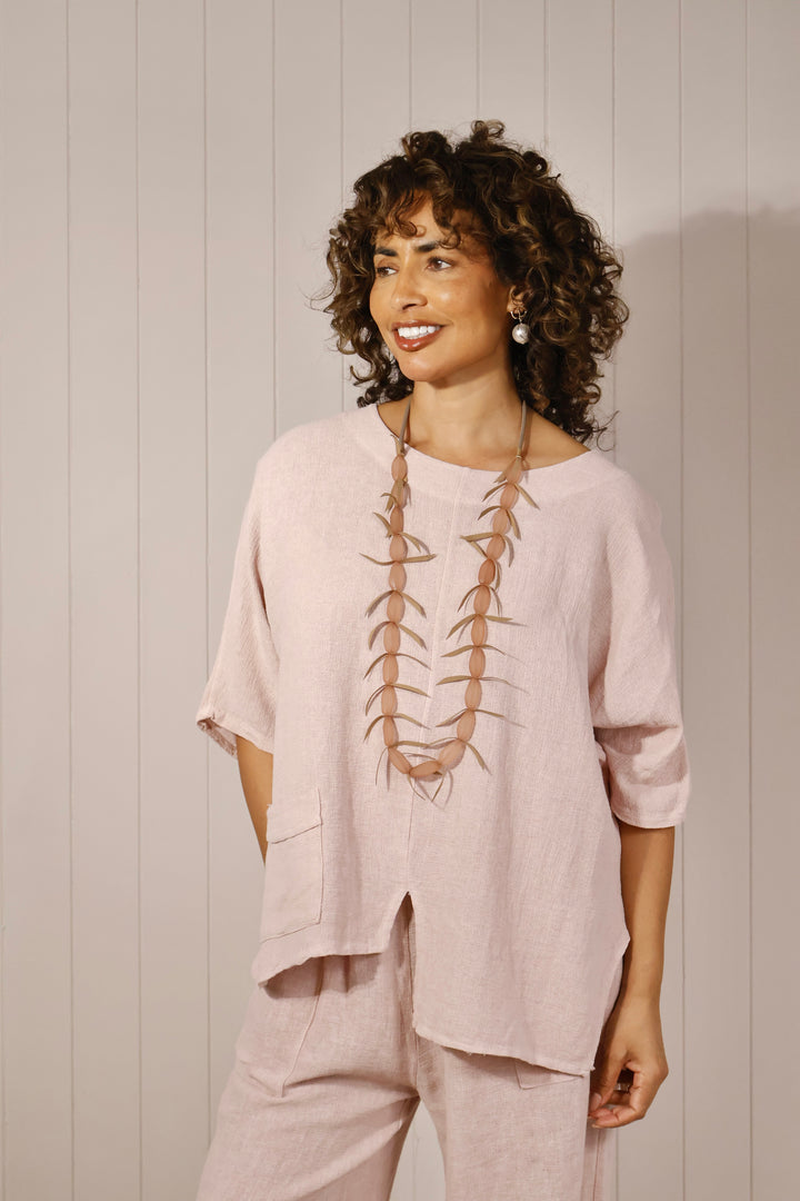 Lettie Linen Pocket Top Blush