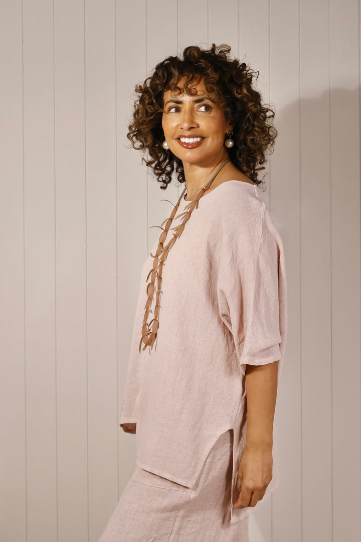 Lettie Linen Pocket Top Blush