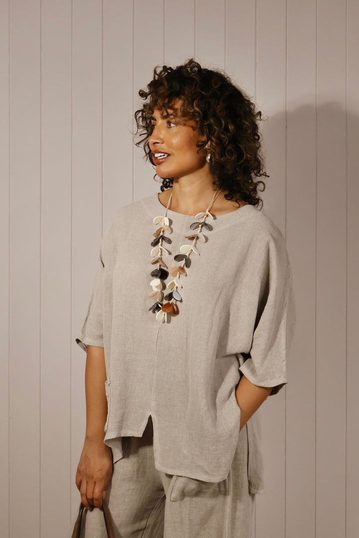 Lettie Linen Pocket Top Beige