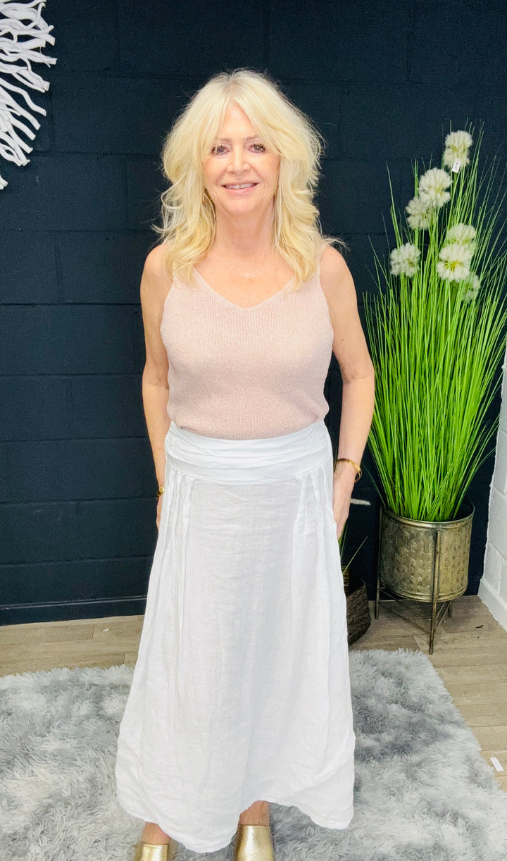 Lina Linen Tie Skirt White