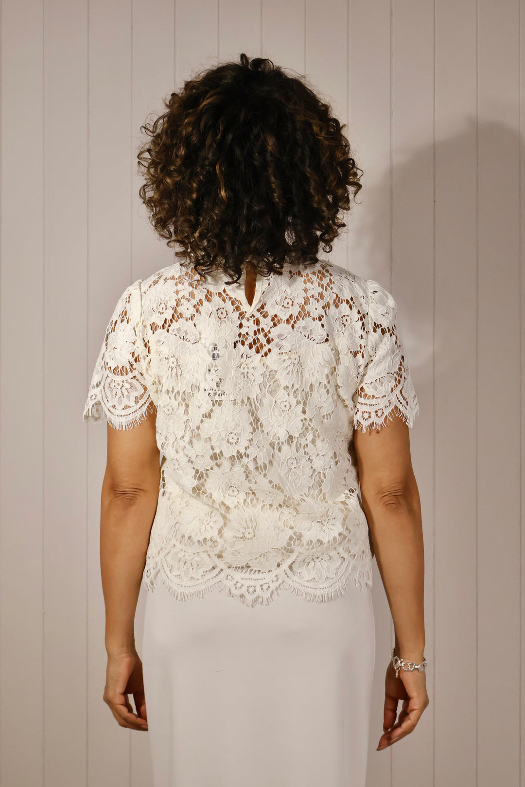 Julietta Embellished Lace Top Cream
