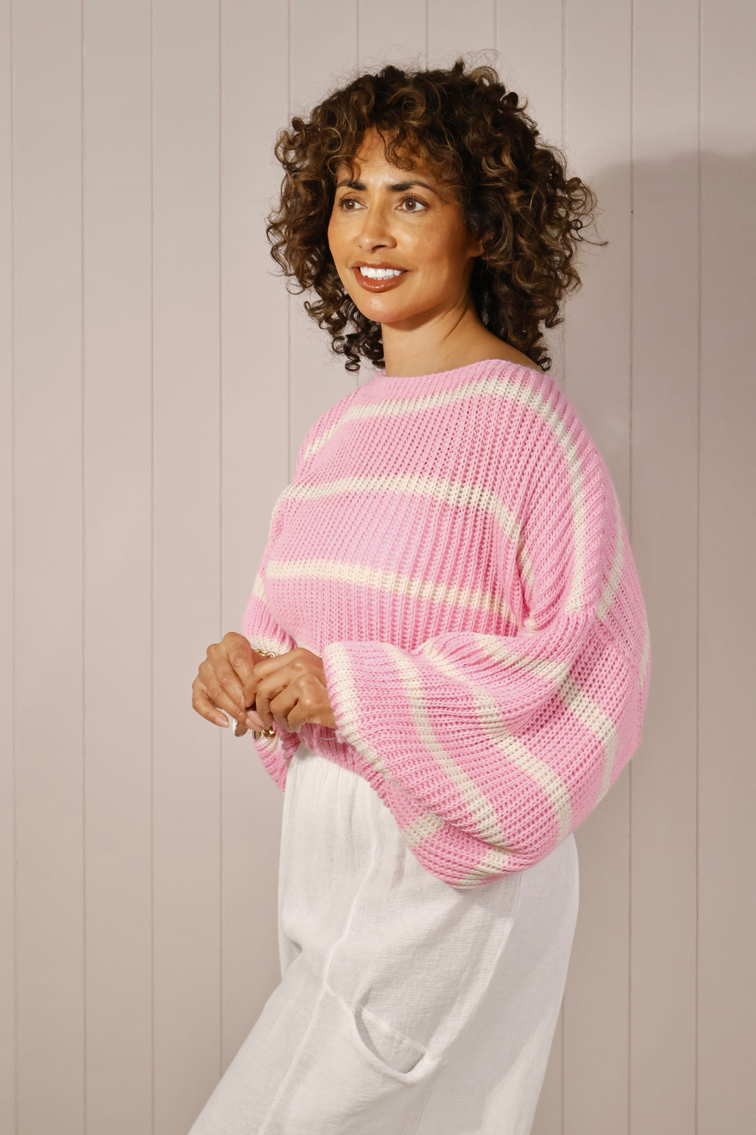 Adelaide Stripe Jumper Pink/Cream