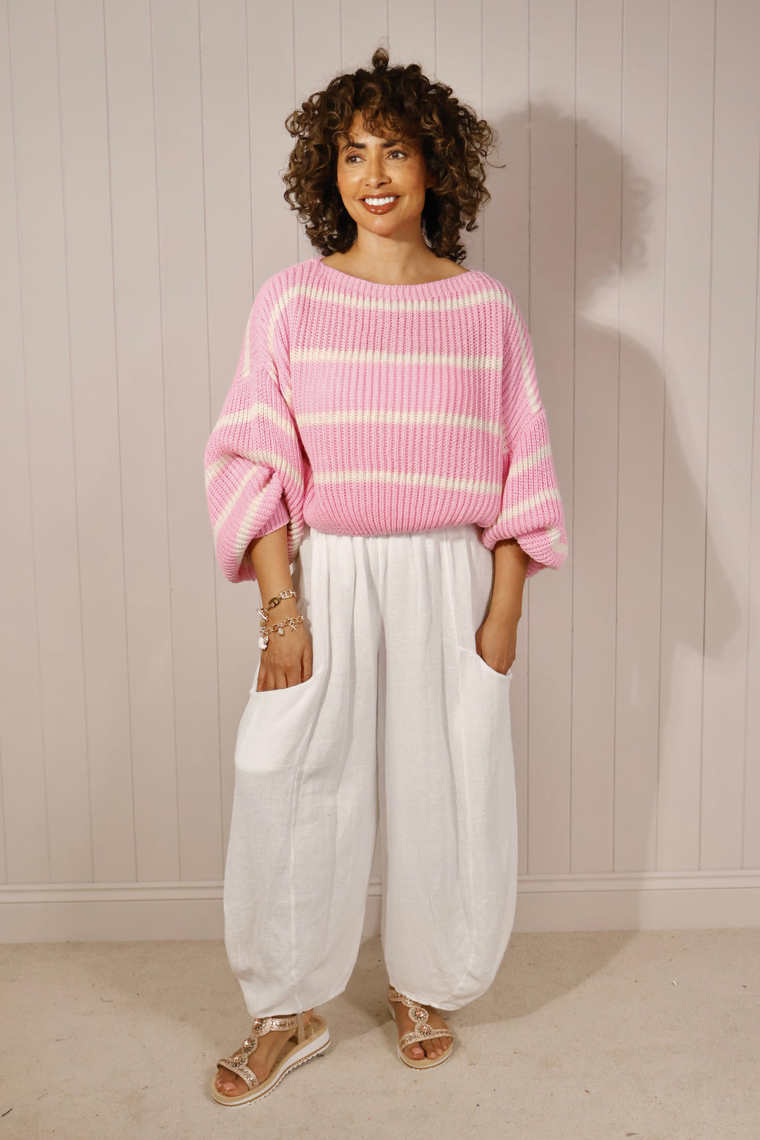 Adelaide Stripe Jumper Pink/Cream