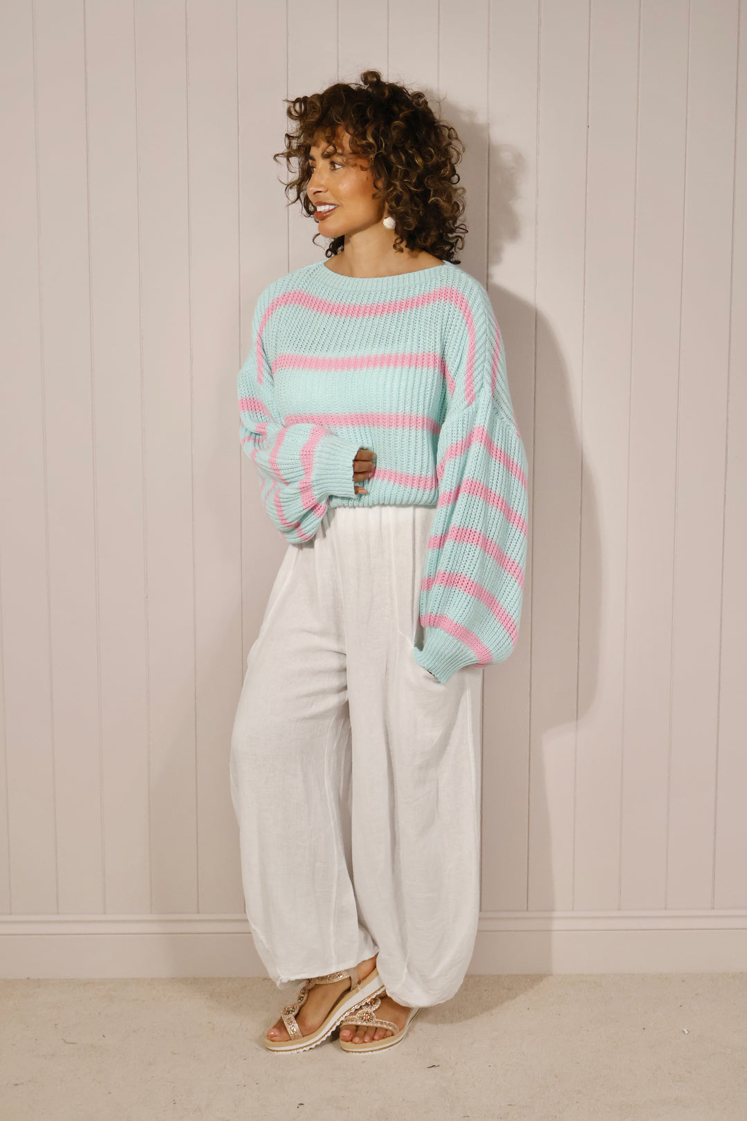 Adelaide Stripe Jumper Aqua/Pink