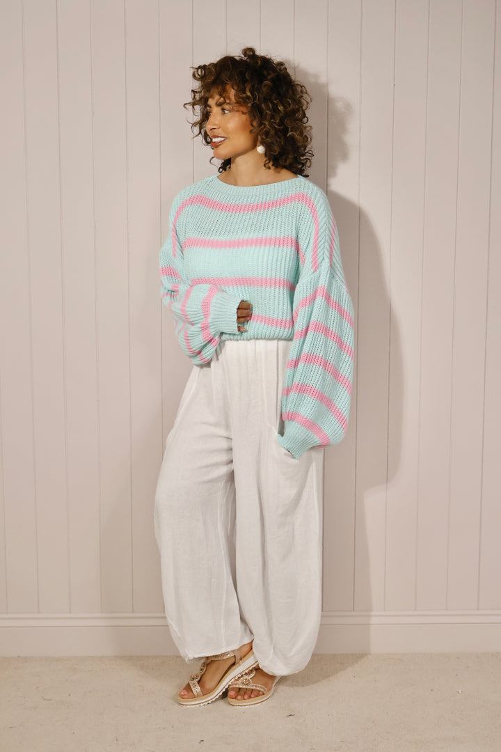 Adelaide Stripe Jumper Aqua/Pink