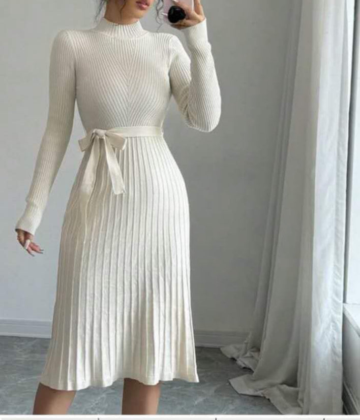 Isla Ribbed Knit Dress Cream
