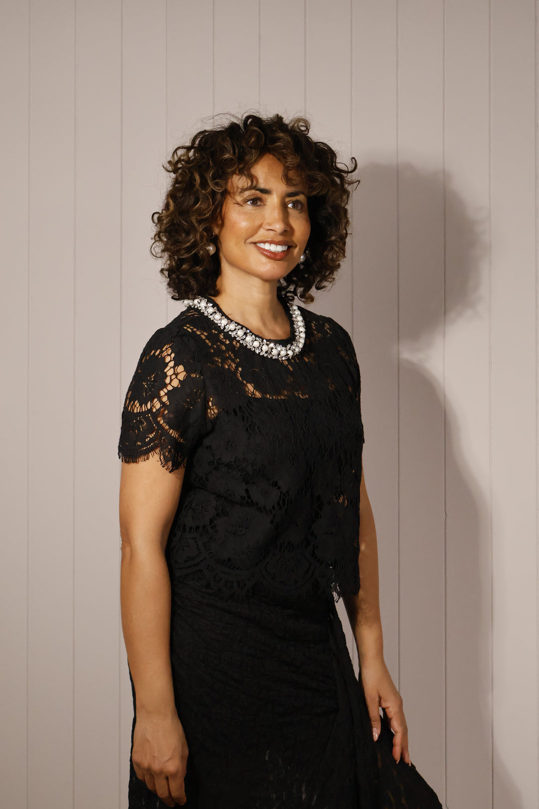 Julietta Embellished Lace Top Black