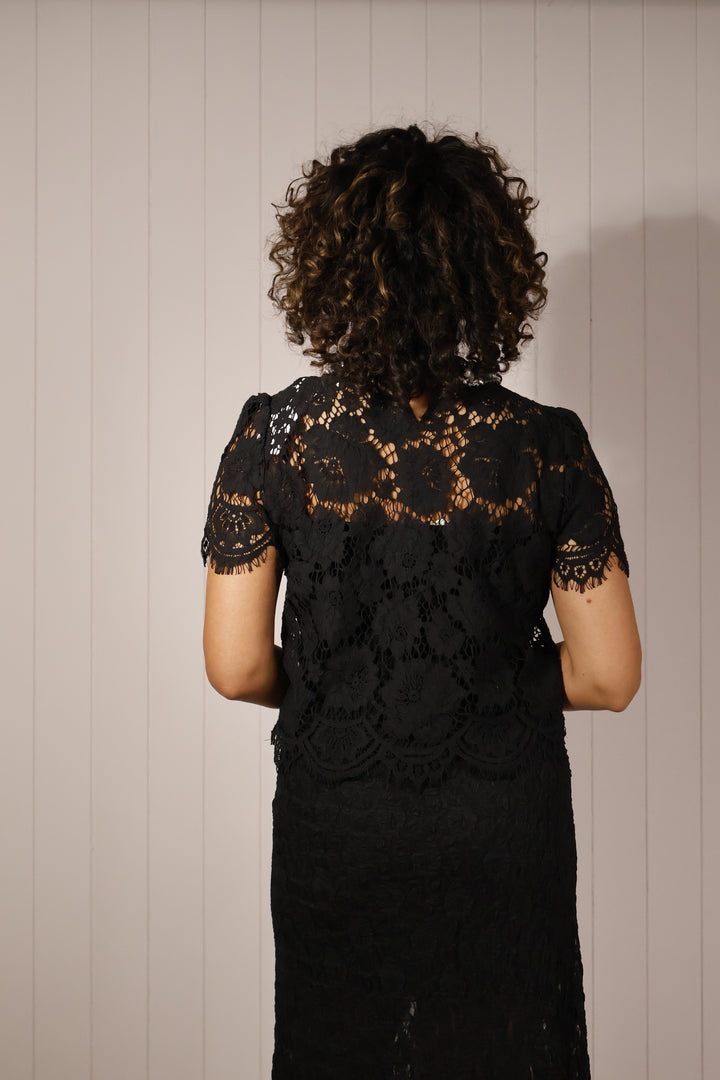 Julietta Embellished Lace Top Black
