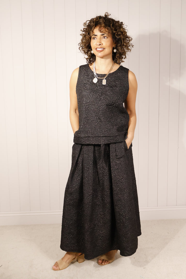 Annalisa Floral Embossed Skirt Black